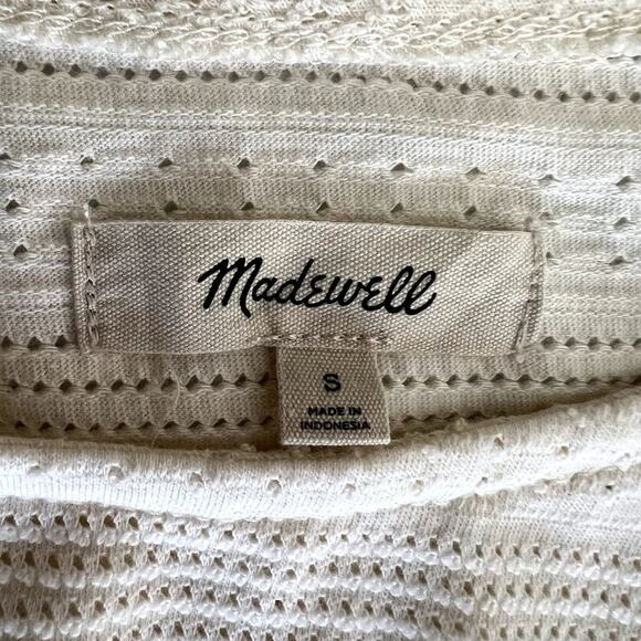 Madewell #AN461 Women Size Small Pointelle Knit Short Sleeve Crop Top Beige Cap - Picture 4 of 10